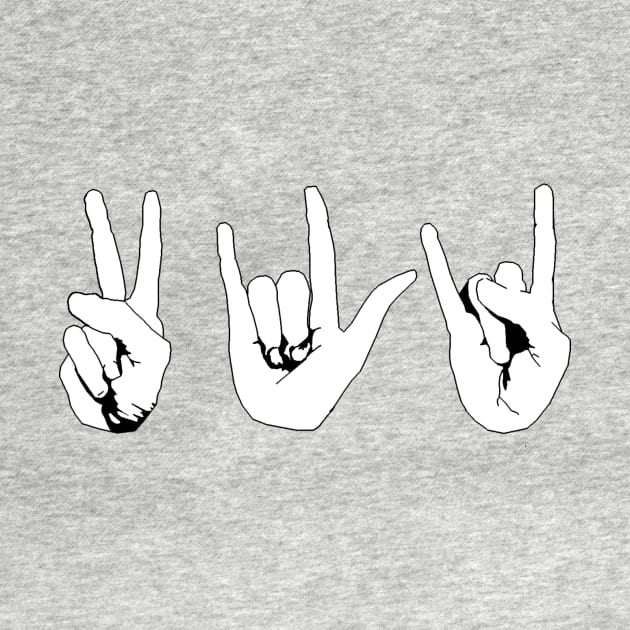 Peace, Love and Rock n' Roll sign language by HerbalBlue